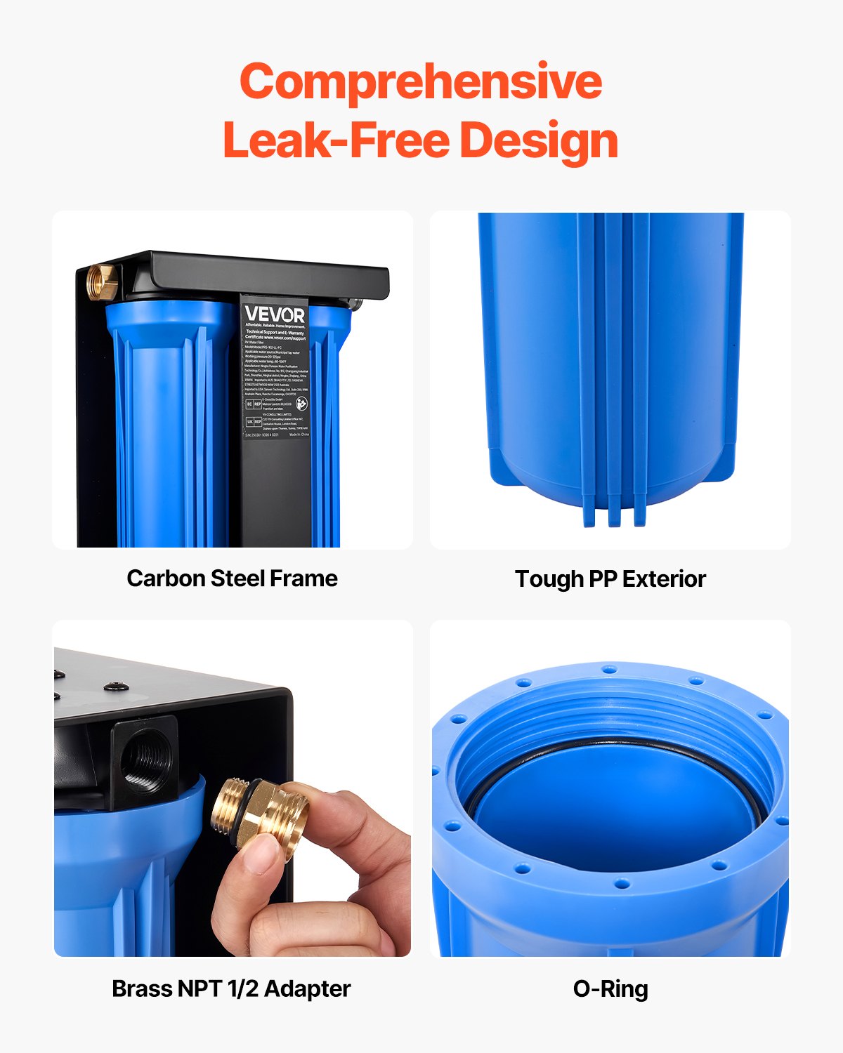 VEVOR RV Water Filtration System, 2-Cartridge Water Filter System for Campers, Remove Chlorine, Bad Tastes, Odors, and Most Contaminants, RV Filter with Bracket for RVs, Boats, Vans - FCLSQDDZZJSX12NOM001V0 - view 6