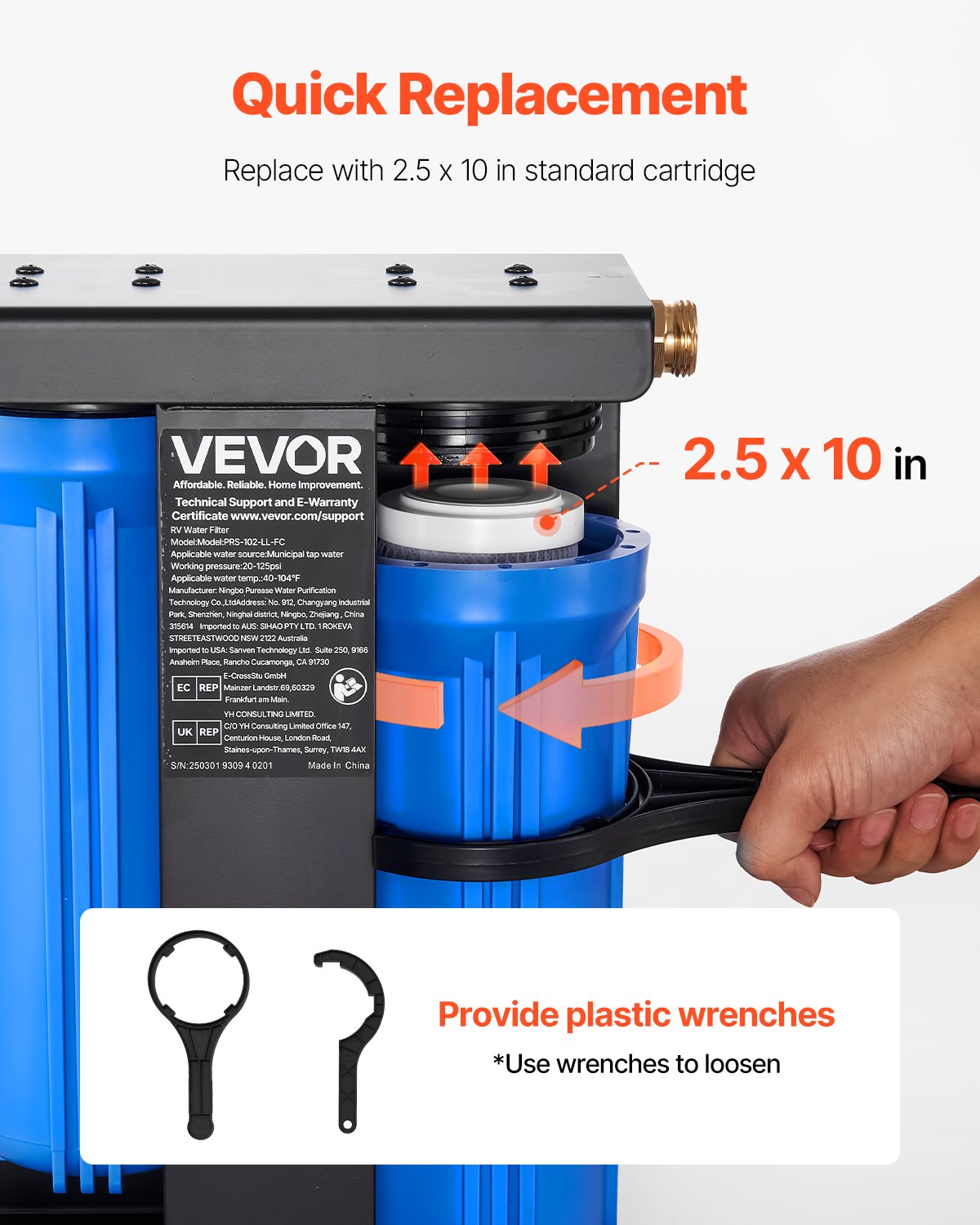 VEVOR RV Water Filtration System, 2-Cartridge Water Filter System for Campers, Remove Chlorine, Bad Tastes, Odors, and Most Contaminants, RV Filter with Bracket for RVs, Boats, Vans - FCLSQDDZZJSX12NOM001V0 - view 7