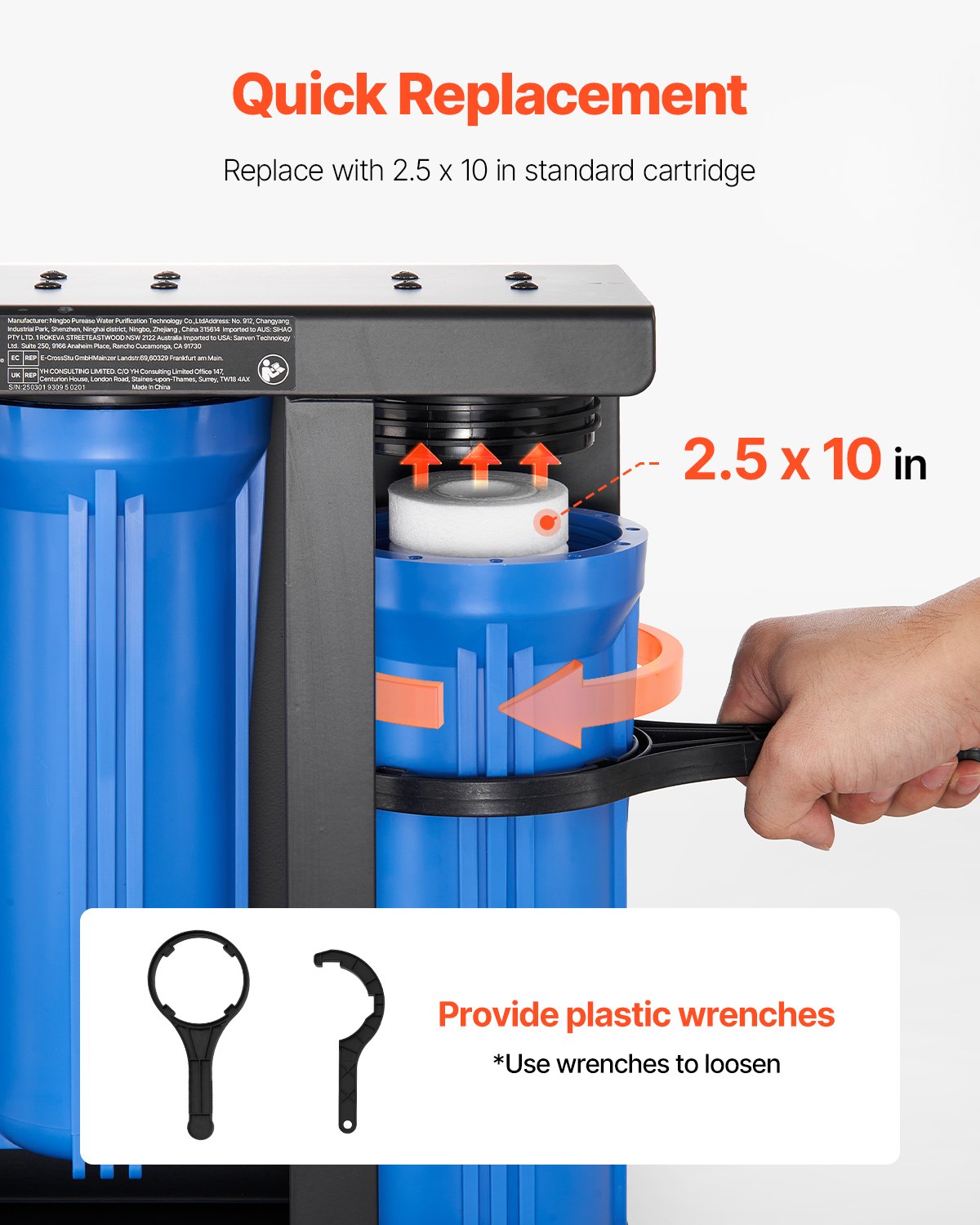 VEVOR RV Water Filtration System, 3-Cartridge Water Filter System for Campers, Remove Sediments, Chlorine, Bad Tastes, Odors, and Most Contaminants, RV Filter with Bracket for RVs, Boats, Vans - FCLSQDDZZJSXZBTMF001V0 - view 7