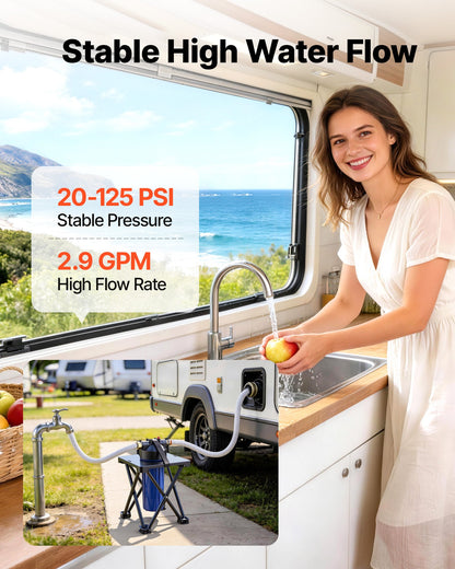 VEVOR RV Water Filter System, 5-Micron Premium RV Water Filtration System Replacement with Cartridge and Mounting Bracket for RVs & Campers, Reduces Sediment, Chlorine, Heavy Metals, Odors and More - FCLSQDXDDZZJ1H9E6001V0 - view 6