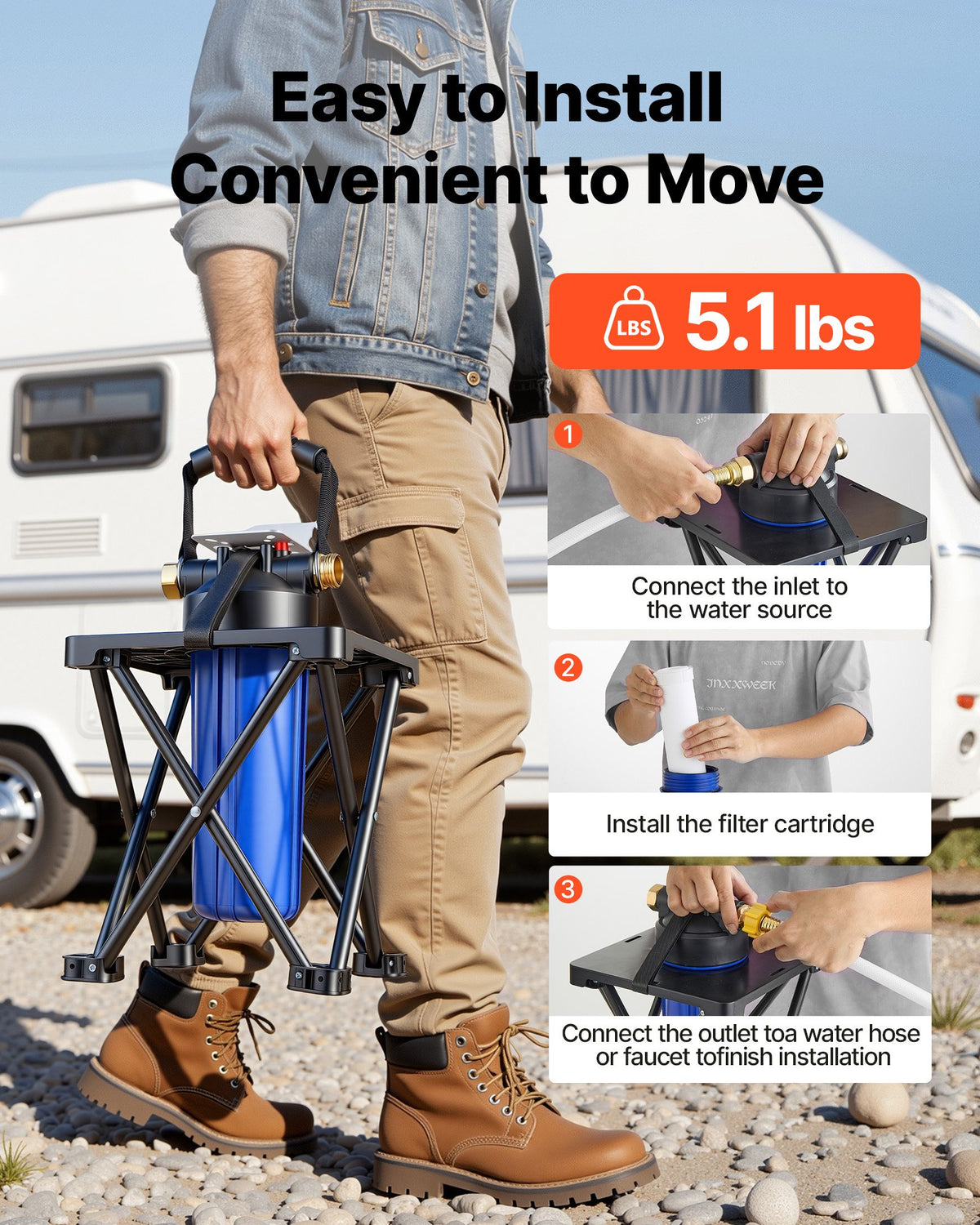 VEVOR RV Water Filter System, 5-Micron Premium RV Water Filtration System Replacement with Cartridge and Mounting Bracket for RVs & Campers, Reduces Sediment, Chlorine, Heavy Metals, Odors and More - FCLSQDXDDZZJ1H9E6001V0 - view 7