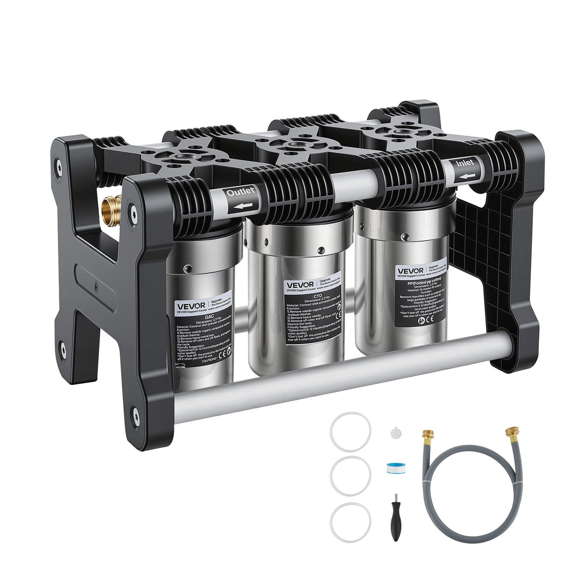 VEVOR RV Water Filter System, 5-Micron 3 Stage Premium RV Water Filtration System with Three Cartridges and 3/4" Fitting for RVs & Campers, Reduces Sediment, Chlorine, Heavy Metals, Odors and More - FCLSQSXDDZZJRD7HL001V0 - view 1