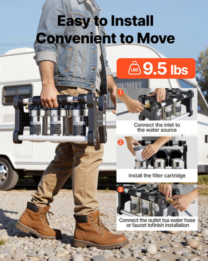 VEVOR RV Water Filter System, 5-Micron 3 Stage Premium RV Water Filtration System with Three Cartridges and 3/4" Fitting for RVs & Campers, Reduces Sediment, Chlorine, Heavy Metals, Odors and More - FCLSQSXDDZZJRD7HL001V0 - view 7
