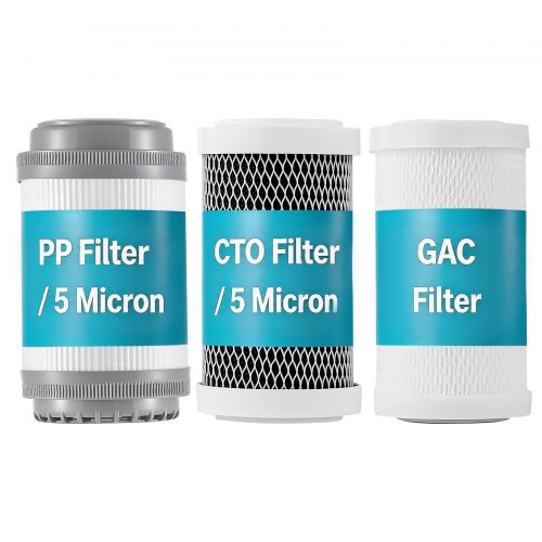 VEVOR RV Water Filter Replacement Cartridge, 5-Micron 3 Pack 3 Stage Premium RV Water Filtration Replacement Cartridge for 2.5" x 5" Filter Housing, Reduces Sediment, Particles, Chlorine, and Odors - FCLSQTHLXSPSDSSW6001V0 - view 2