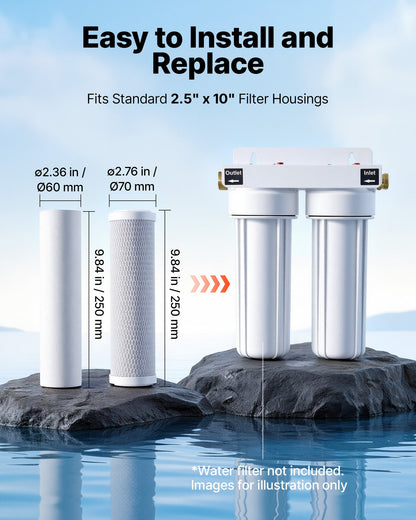 VEVOR RV Water Filter Replacement Cartridge, 5-Micron 2 Pack Dual Stage Premium RV Water Filtration Replacement Cartridge for 2.5" x 10" Filter Housing, Reduces Sediment, Particles, Chlorine, Odors - FCLSQTHLXSPSOEMQ1001V0 - view 6