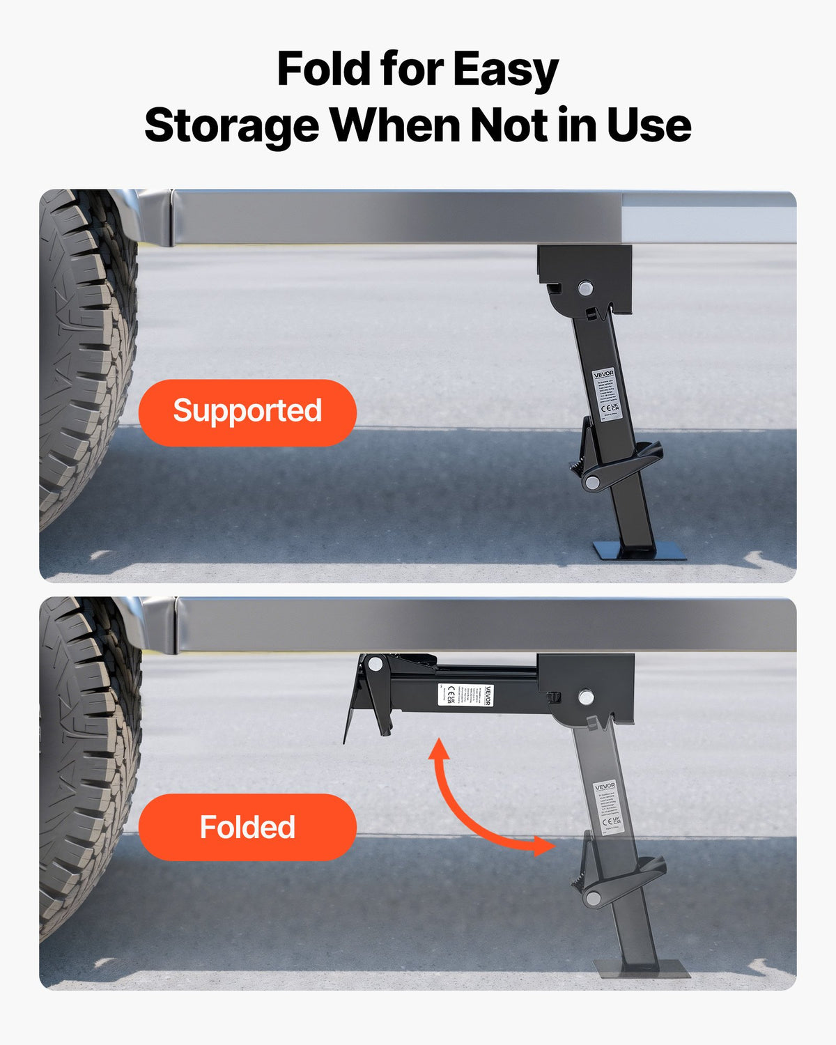 VEVOR Telescoping Stabilizer Jack, 2PCS Telescoping Folding Trailer Jack, Trailer Swing Down Stabilizer Jack for RV Trailer, Supports 1000lbs Capacity Each, Adjustable from 11.7 inch to 18.2 inch - FCPHJ2J1000LCHK1T001V0 - view 6