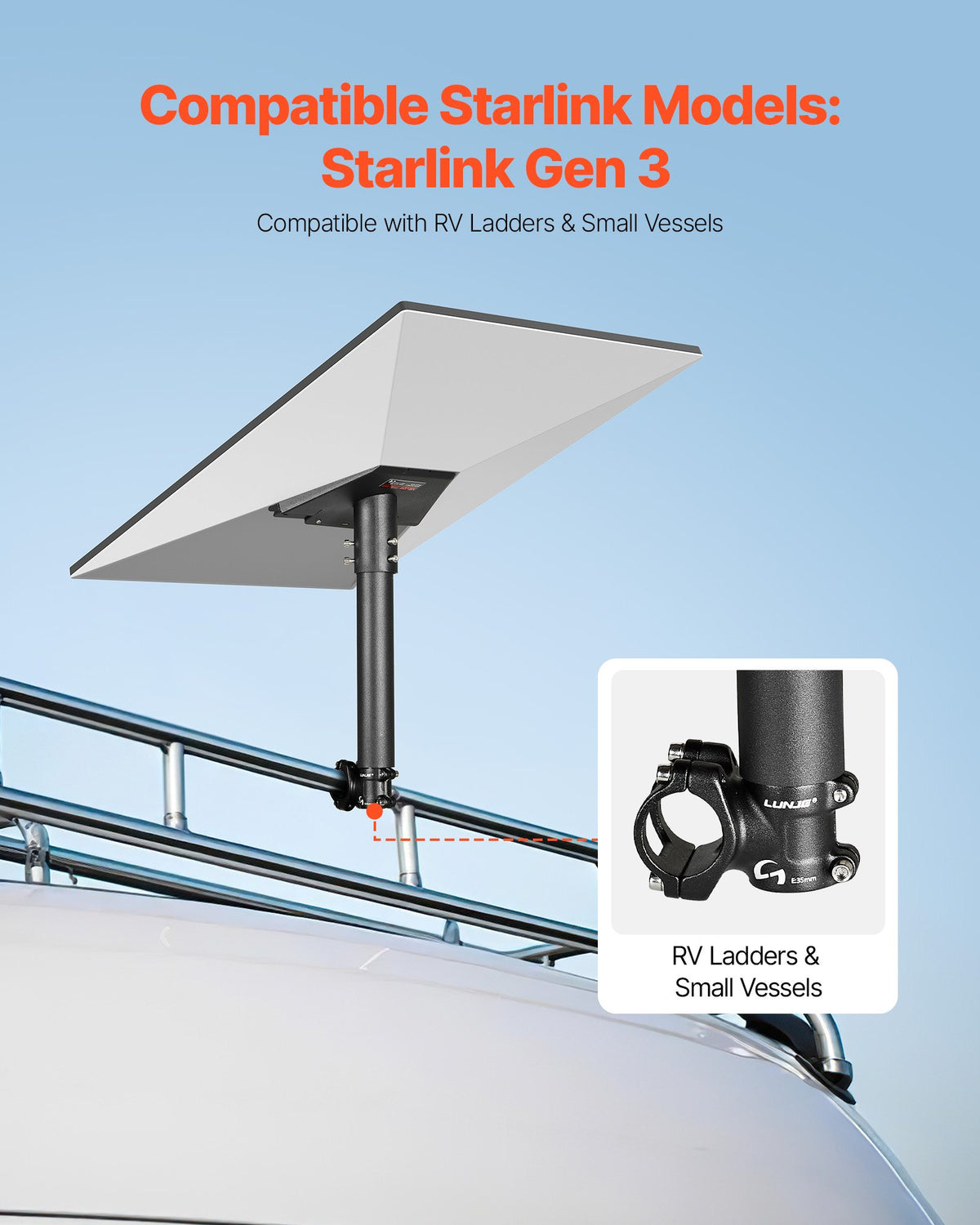 VEVOR Starlink RV Ladder Mount, 360°Adjustable Angle Mounting Standard Gen 3 Pipe Kit, Heavy-Duty Steel Extra Short Starlink RV Ladder Adapter, Compatible with Gen3 and V3, Easy to Assembly, Black - FCPTAZKSDXLTYLU16001V0 - view 5