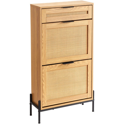 VEVOR Rattan Shoe Cabinet, Narrow Shoe Storage Organizer with 2 Flip Rattan Drawers & 1 Slide Drawer, Metal Legs, Slim Shoe Entryway Cabinet Ideal for Entryway, Closet, Hallway, Light Wood Color - FCTBXJ2C1XC2OJCICV0 - view 10