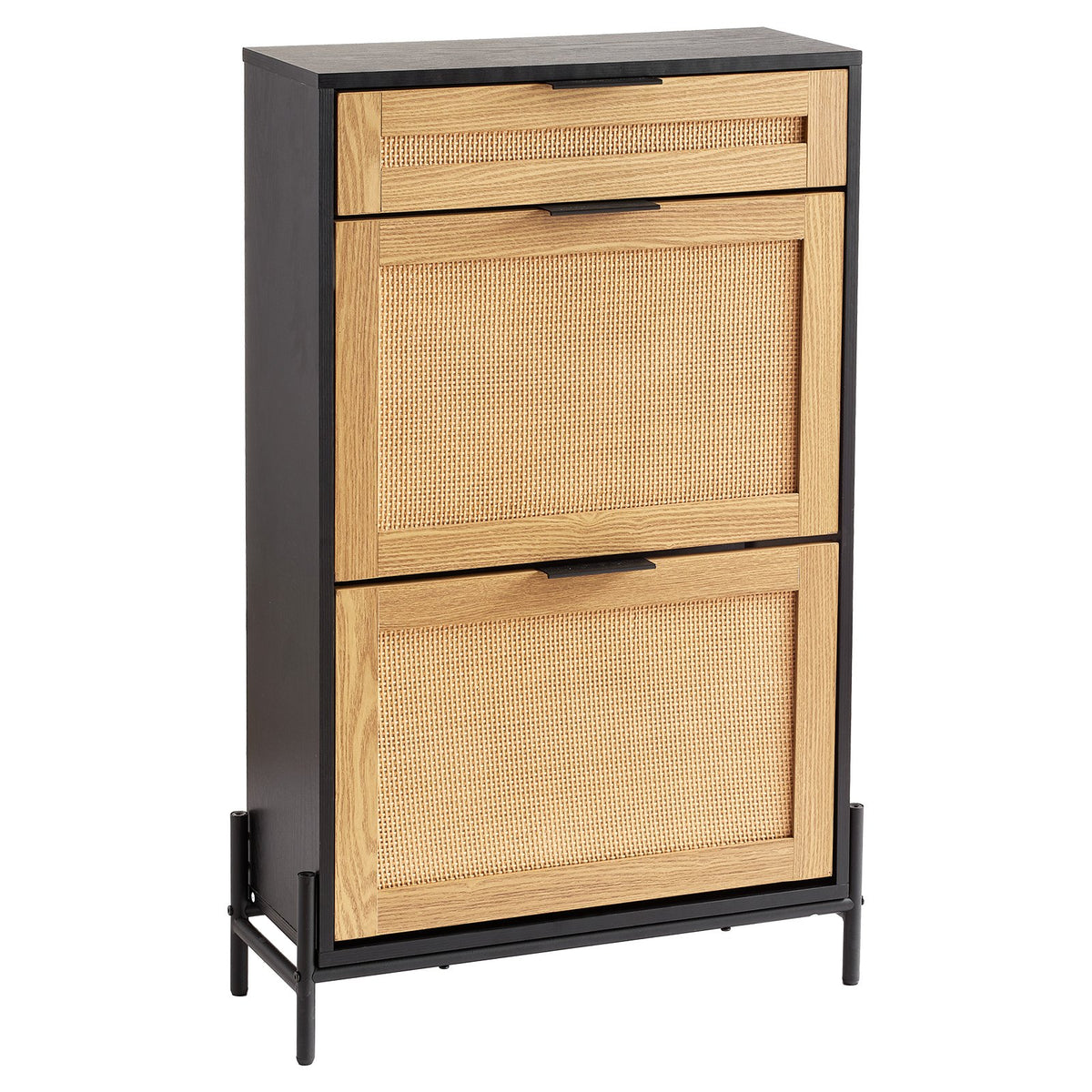 VEVOR Rattan Shoe Cabinet, Narrow Shoe Storage Organizer with 2 Flip Rattan Drawers & 1 Slide Drawer, Metal Legs, Slim Shoe Entryway Cabinet Ideal for Entryway, Closet, Hallway, Black - FCTBXJ2C1XC2W8YCYV0 - view 10