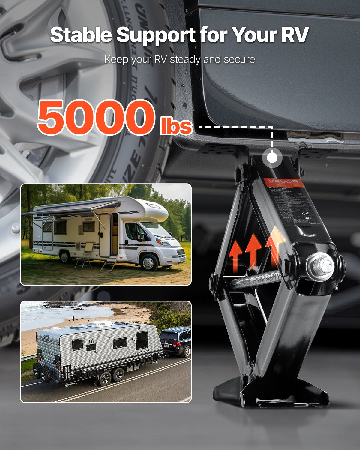 VEVOR 5000 lbs RV Scissor Jacks, 4-23.4 in RV Stabilizer Leveling Scissor Jacks, Set of 2, Heavy Duty Stabilizer Jack with Crank Handle, Socket and Bubble Levels, Not Easily Bent or Deformed - FCWDQJD2JZ50HML55001V0 - view 3