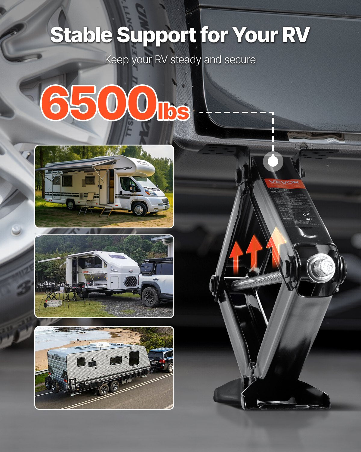 VEVOR 6500 lbs RV Scissor Jacks, 4-23.4 in RV Stabilizer Leveling Scissor Jacks, Set of 4, Heavy Duty Stabilizer Jack with Crank Handle, Socket and Bubble Levels, Not Easily Bent or Deformed - FCWDQJD4JZ65J75KP001V0 - view 3