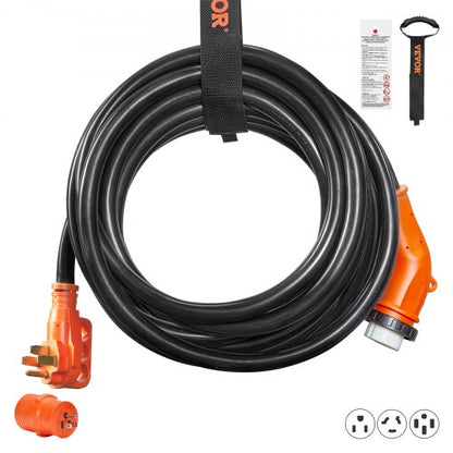 VEVOR 30 Feet RV Power Cord, 50 Amp, Heavy Duty STW 6/3 + 8/1 Generator Cord, NEMA 14-50P Male NEMA SS2-50R Female Plug, with LED Indicator Handle 15A Adapter, for RVs, - FCXCSRVNEMA14OFH2V1 - view 1