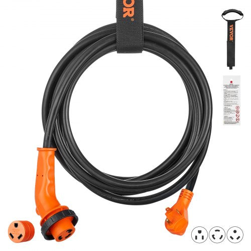 VEVOR 25 Feet RV Power Cord, 30 Amp, Heavy Duty STW 3*10AWG Generator Cord, NEMA TT-30P Male NEMA L5-30R Female Plug, with LED Indicator Handle 15A Adapter, for RVs, generators, - FCXCSRVNEMATT8DIYV1 - view 1