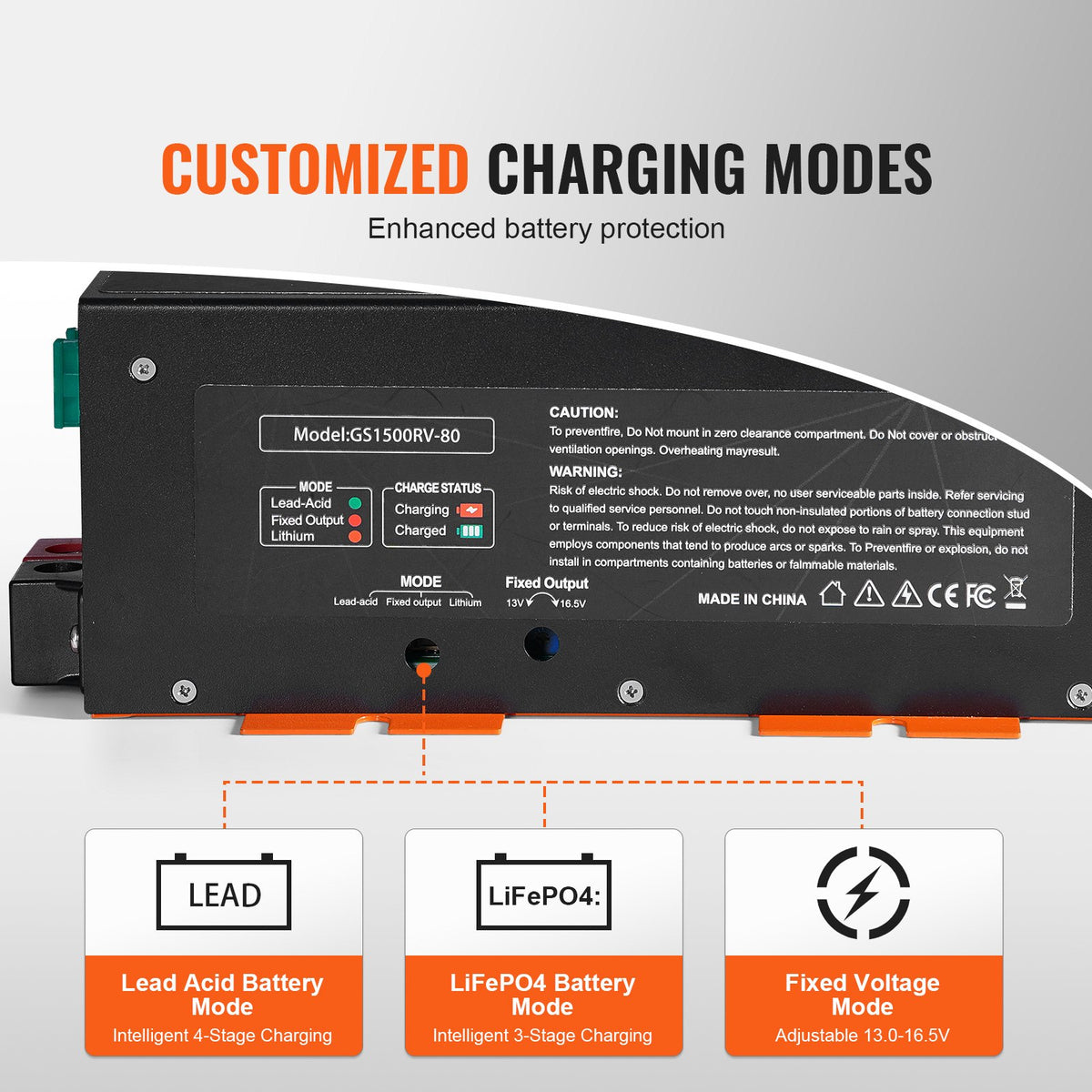 VEVOR RV Converter, 80 Amp, 110V AC to 12V DC RV Power Converter Battery Charger with 4 Stage Smart Charging 13V to 16.5V Adjustable Operating Range, Compatible with Lithium Lead Acid Battery, ETL - FCZLQTMS12V7FTCROV1 - view 4