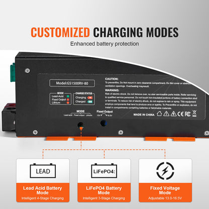 VEVOR RV Converter, 80 Amp, 110V AC to 12V DC RV Power Converter Battery Charger with 4 Stage Smart Charging 13V to 16.5V Adjustable Operating Range, Compatible with Lithium Lead Acid Battery, ETL - FCZLQTMS12V7FTCROV1 - view 4