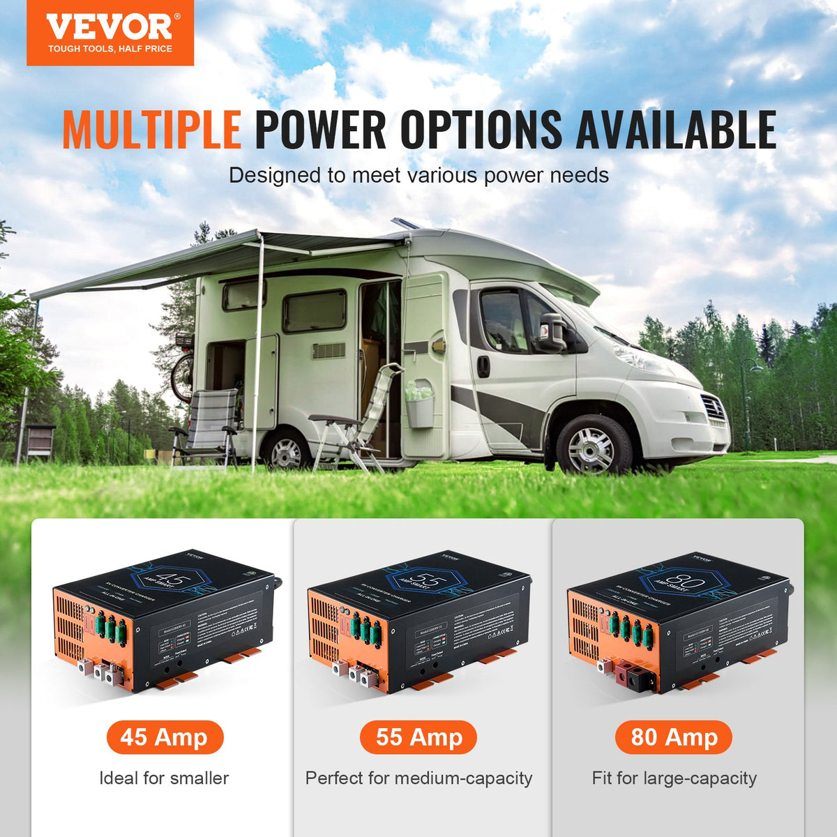 VEVOR RV Converter, 80 Amp, 110V AC to 12V DC RV Power Converter Battery Charger with 4 Stage Smart Charging 13V to 16.5V Adjustable Operating Range, Compatible with Lithium Lead Acid Battery, ETL - FCZLQTMS12V7FTCROV1 - view 8