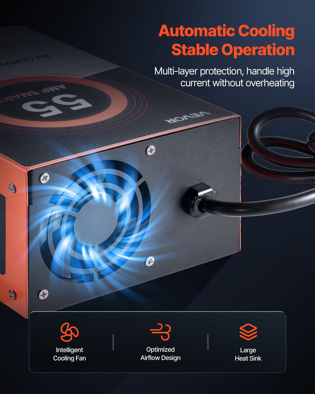 VEVOR RV Power Converter, 55 Amp, 110V AC to 12V DC RV Converter Battery Charger, Multi Stage Smart Charging, 13V to 16.5V Operating Range