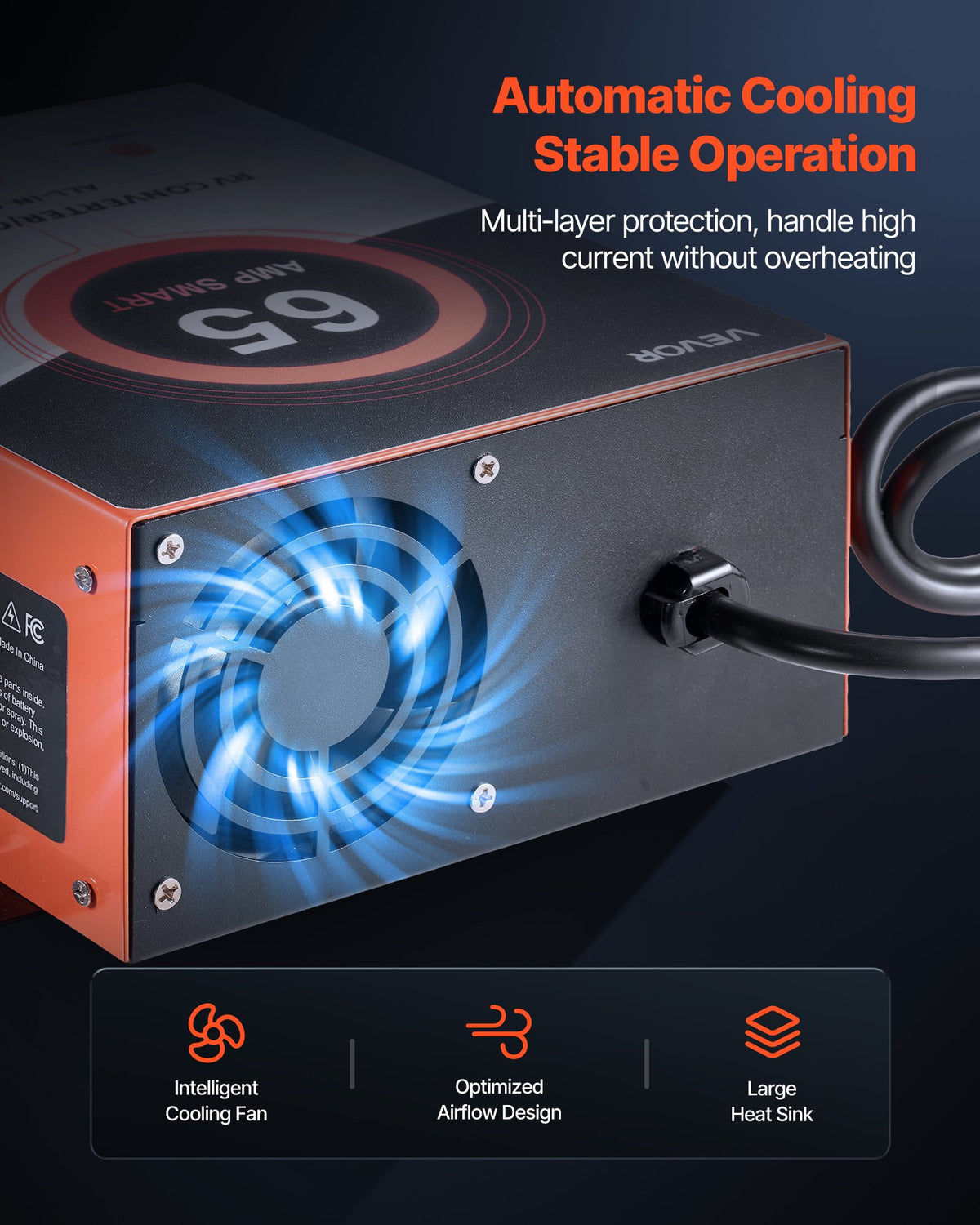 VEVOR RV Power Converter, 65 Amp, 110V AC to 12V DC RV Converter Battery Charger, Multi Stage Smart Charging, 13V to 16.5V Operating Range
