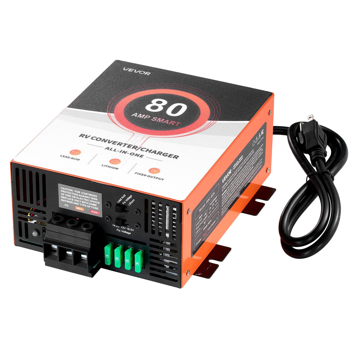 VEVOR RV Power Converter, 80 Amp, 110V AC to 12V DC RV Converter Battery Charger, Multi Stage Smart Charging, 13V to 16.5V Operating Range, Compatible with Lithium & Lead Acid Battery, for Camper - FCZLQTMS80AQ8JRA3001V1 - view 1