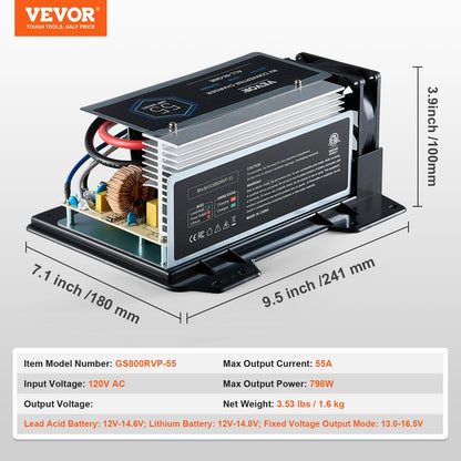 VEVOR WF-8955-AD-MBA Main Board Assembly, 55 Amp, Three-Stage RV Power Converter Replacement Unit, Compatible with Lithium Lead Acid Battery, Fit for WF-8955, Parallax 7145 & 7145 Series Converters - FCZLQZBMZ12VWAYMSV1 - view 8