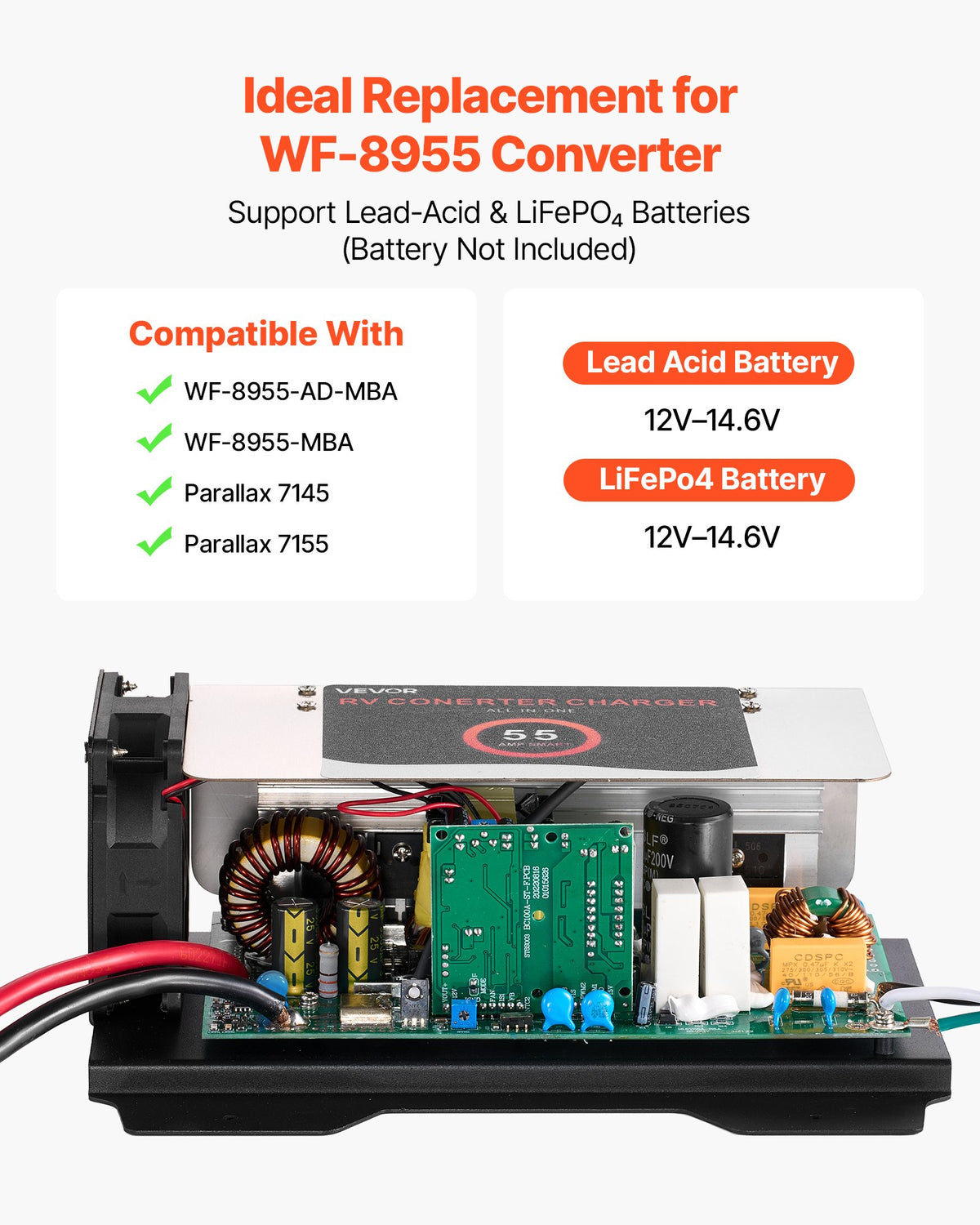 VEVOR WF-8955-AD-MBA RV Power Converter, 55 Amp, DC Main Board Assembly Replacement Unit, Multi-Stage Smart Charge for Lithium Lead Acid Battery, for WF-8955, WF-8955-AD, and Parallax 7145 7155 Series - FCZLQZBMZ55A0N70T001V1 - view 3