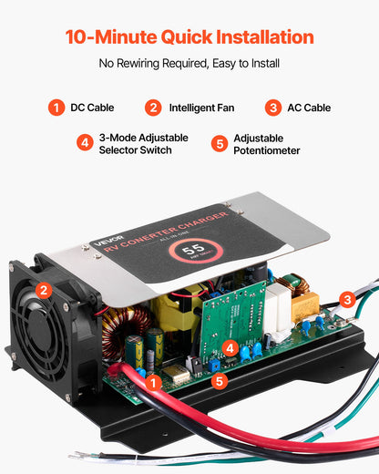 VEVOR WF-8955-AD-MBA RV Power Converter, 55 Amp, DC Main Board Assembly Replacement Unit, Multi-Stage Smart Charge for Lithium Lead Acid Battery, for WF-8955, WF-8955-AD, and Parallax 7145 7155 Series - FCZLQZBMZ55A0N70T001V1 - view 7