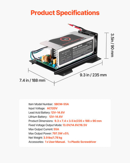 VEVOR WF-8955-AD-MBA RV Power Converter, 55 Amp, DC Main Board Assembly Replacement Unit, Multi-Stage Smart Charge for Lithium Lead Acid Battery, for WF-8955, WF-8955-AD, and Parallax 7145 7155 Series - FCZLQZBMZ55A0N70T001V1 - view 8
