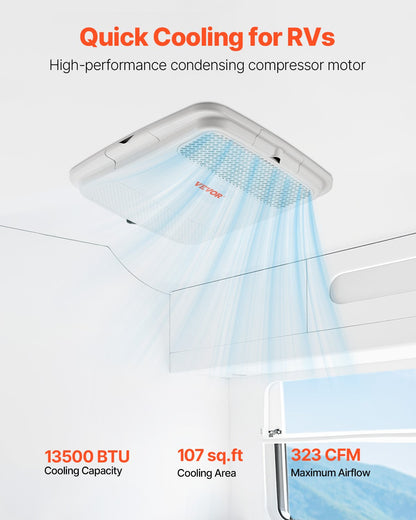 VEVOR RV Air Conditioner, 13500 BTU Non-Ducted Rooftop RV AC Unit, 65 dB Quiet Design, Including Air Distribution Box, Operation Panel and Installation Hardware, for Campers, Vans, Trailers, White - FCZYKDBZXDL1X99NDV6 - view 3