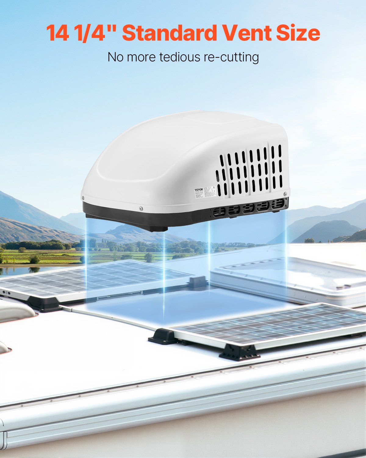 VEVOR RV Air Conditioner, 13500 BTU Non-Ducted Rooftop RV AC Unit, 65 dB Quiet Design, Including Air Distribution Box, Operation Panel and Installation Hardware, for Campers, Vans, Trailers, White - FCZYKDBZXDL1X99NDV6 - view 5