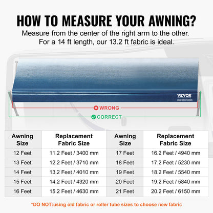 VEVOR RV Awning Fabric Replacement, 13'2" Fabric Length for 14' Awning, Heavy Duty 3-Ply 16oz PVC Camper Awning Fabric, Waterproof & UV Protection Outdoor Canopy for RV, Trailer, Motorhome, Blue Fade - FCZYPML14YC0LHOCBV0 - view 6