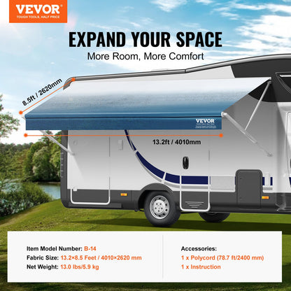 VEVOR RV Awning Fabric Replacement, 13'2" Fabric Length for 14' Awning, Heavy Duty 3-Ply 16oz PVC Camper Awning Fabric, Waterproof & UV Protection Outdoor Canopy for RV, Trailer, Motorhome, Blue Fade - FCZYPML14YC0LHOCBV0 - view 8