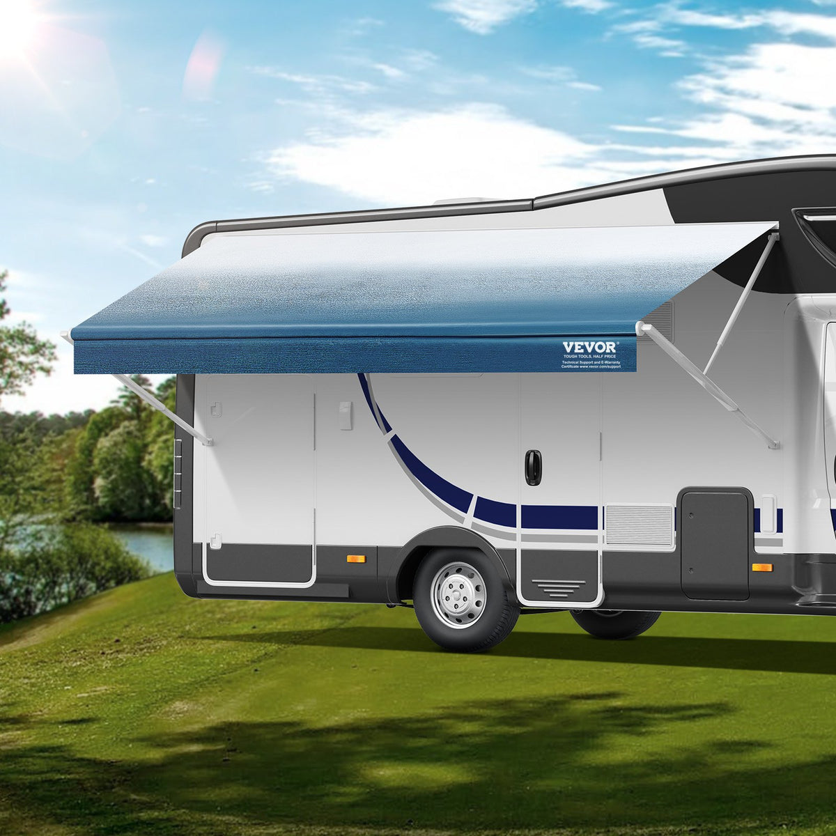 VEVOR RV Awning Fabric Replacement, 13'2" Fabric Length for 14' Awning, Heavy Duty 3-Ply 16oz PVC Camper Awning Fabric, Waterproof & UV Protection Outdoor Canopy for RV, Trailer, Motorhome, Blue Fade - FCZYPML14YC0LHOCBV0 - view 9
