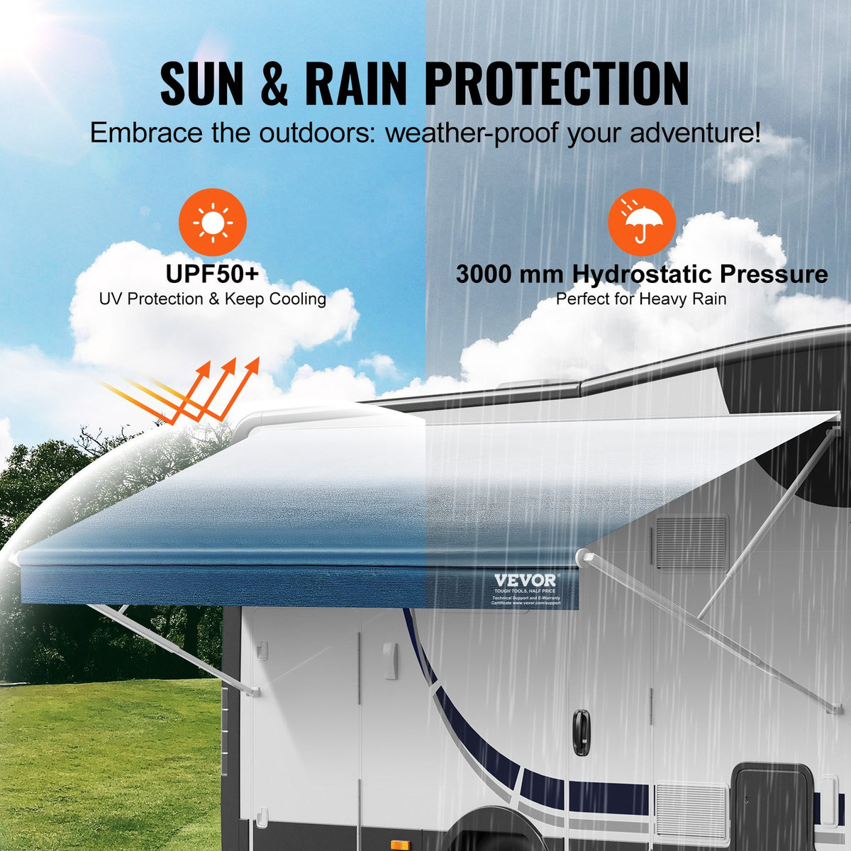 VEVOR RV Awning Fabric Replacement, 19'2" Fabric Length for 20' Awning, Heavy Duty 3-Ply 16oz PVC Camper Awning Fabric, Waterproof & UV Protection Outdoor Canopy for RV, Trailer, Motorhome, Blue Fade - FCZYPML20YC0E0WUQV0 - view 4