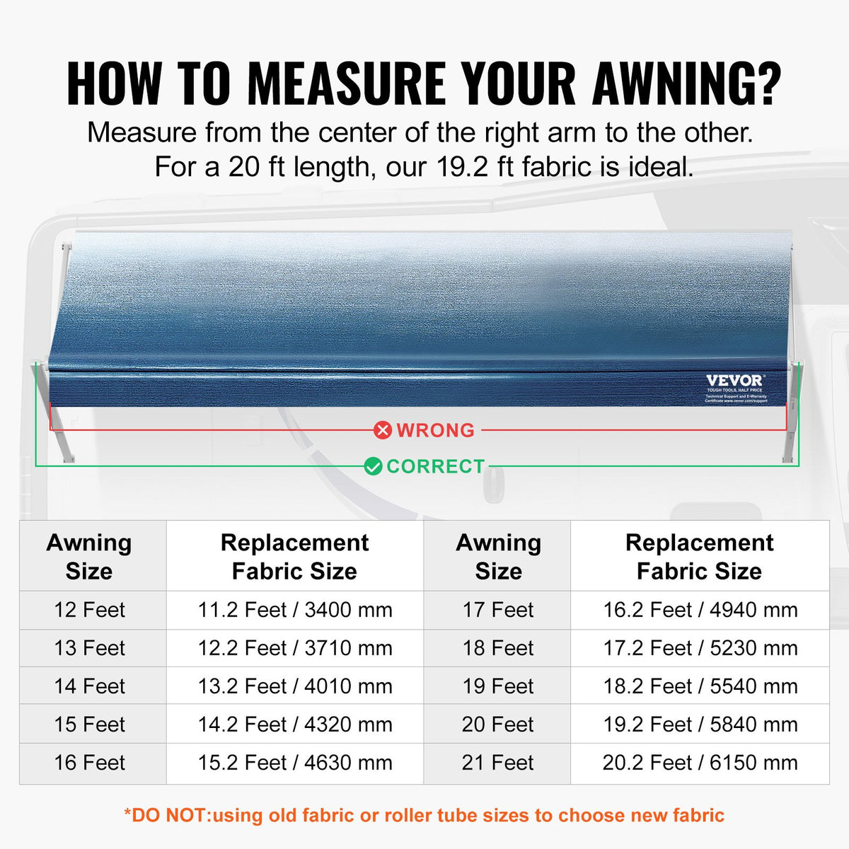 VEVOR RV Awning Fabric Replacement, 19'2" Fabric Length for 20' Awning, Heavy Duty 3-Ply 16oz PVC Camper Awning Fabric, Waterproof & UV Protection Outdoor Canopy for RV, Trailer, Motorhome, Blue Fade - FCZYPML20YC0E0WUQV0 - view 6
