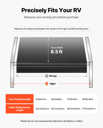 VEVOR RV Awning Fabric Replacement, 16' (Fabric 15'2") 18 oz Heavy-Duty Weatherproof Vinyl Camper Awning Replacement, UPF50+ Protection Waterproof Outdoor Canopy for RV, Motorhome, Trailer, Black Fade - FCZYTHMLSP1645CN9002V0 - view 4