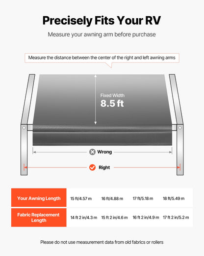 VEVOR RV Awning Fabric Replacement, 16' (Fabric 15'2") 18 oz Heavy-Duty Weatherproof Vinyl Camper Awning Replacement, UPF50+ Protection Waterproof Outdoor Canopy for RV, Motorhome, Trailer, Gray Fade - FCZYTHMLSP16MFMGO002V0 - view 4