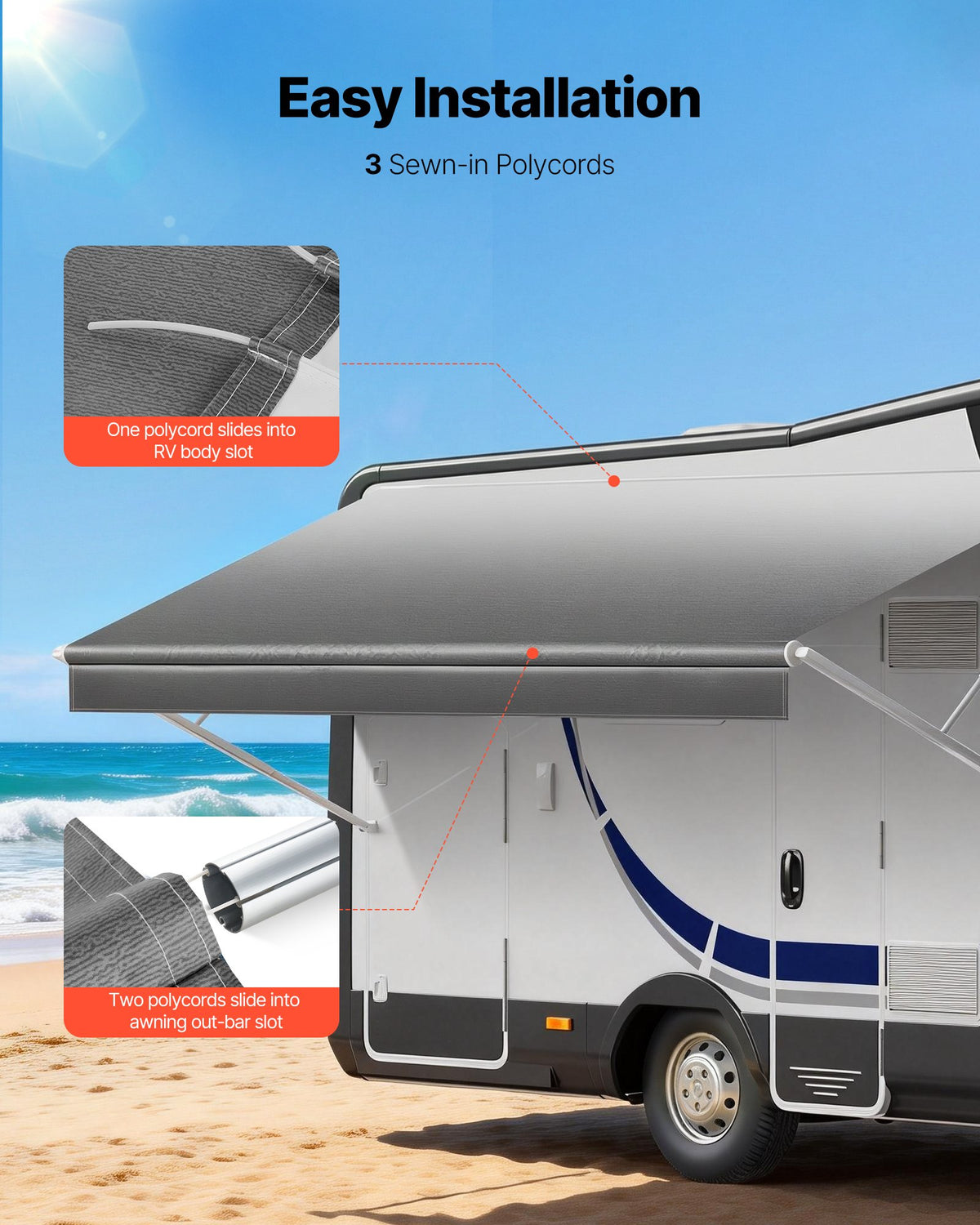 VEVOR RV Awning Fabric Replacement, 16' (Fabric 15'2") 18 oz Heavy-Duty Weatherproof Vinyl Camper Awning Replacement, UPF50+ Protection Waterproof Outdoor Canopy for RV, Motorhome, Trailer, Gray Fade - FCZYTHMLSP16MFMGO002V0 - view 7