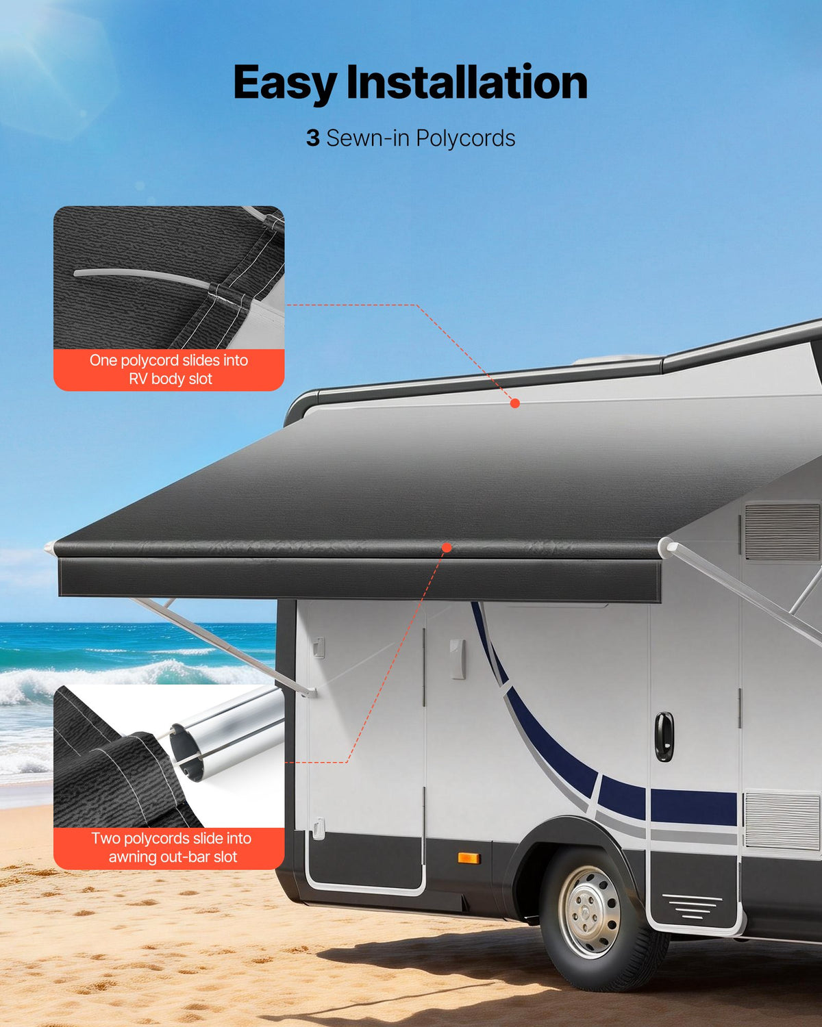 VEVOR RV Awning Fabric Replacement, 17' (Fabric 16'2") 18 oz Heavy-Duty Weatherproof Vinyl Camper Awning Replacement, UPF50+ Protection Waterproof Outdoor Canopy for RV, Motorhome, Trailer, Black Fade - FCZYTHMLSP17AJ4X1002V0 - view 7