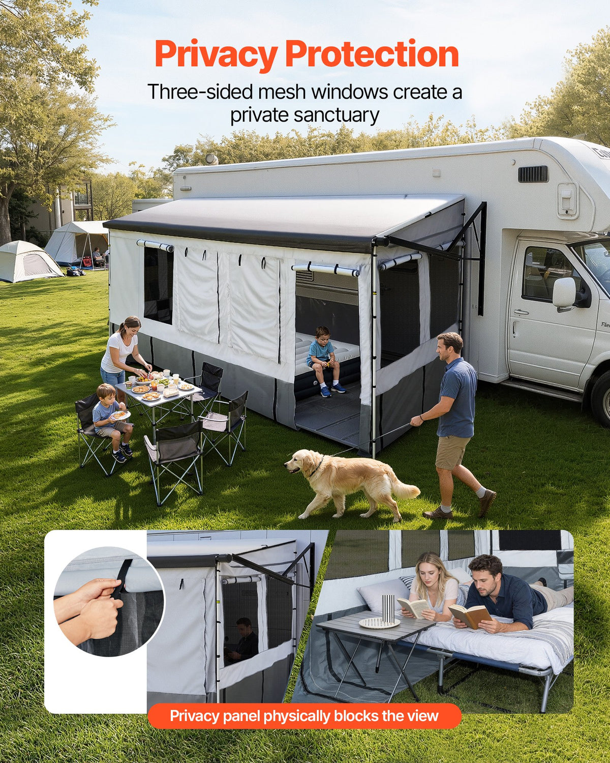 VEVOR RV Awning Sun Shade Room - Compatible with 18 -19 ft Awnings, RV Awning Sun Shading Room with Door & Ventilated Mesh Windows, Sunproof & Windproof Three-Sided Enclosure Tent for RV Camping - FCZYXWSMBWWCJKA2R001V0 - view 5