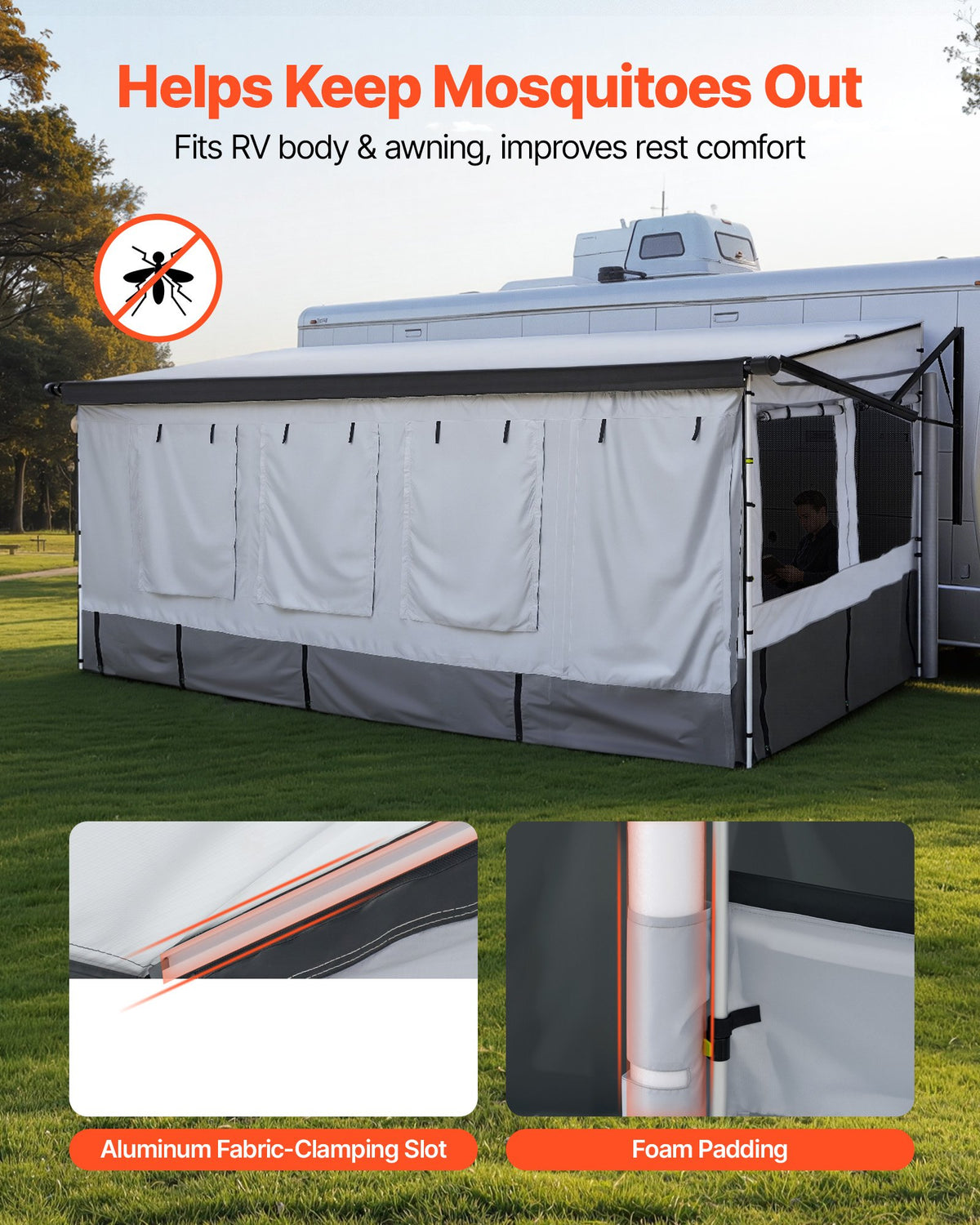 VEVOR RV Awning Sun Shade Room - Compatible with 18 -19 ft Awnings, RV Awning Sun Shading Room with Door & Ventilated Mesh Windows, Sunproof & Windproof Three-Sided Enclosure Tent for RV Camping - FCZYXWSMBWWCJKA2R001V0 - view 6