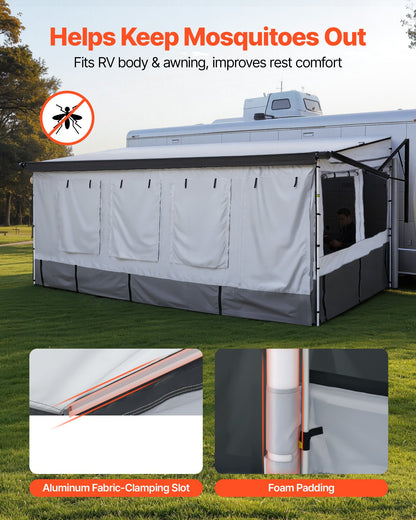 VEVOR RV Awning Sun Shade Room - Compatible with 18 -19 ft Awnings, RV Awning Sun Shading Room with Door & Ventilated Mesh Windows, Sunproof & Windproof Three-Sided Enclosure Tent for RV Camping - FCZYXWSMBWWCJKA2R001V0 - view 6