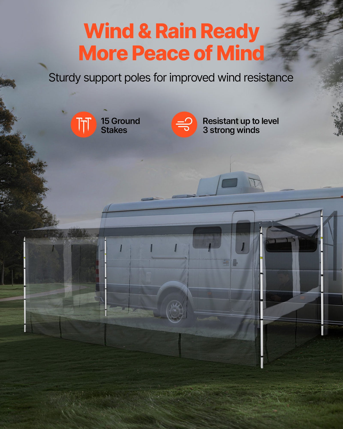 VEVOR RV Awning Sun Shade Room - Compatible with 18 -19 ft Awnings, RV Awning Sun Shading Room with Door & Ventilated Mesh Windows, Sunproof & Windproof Three-Sided Enclosure Tent for RV Camping - FCZYXWSMBWWCJKA2R001V0 - view 7