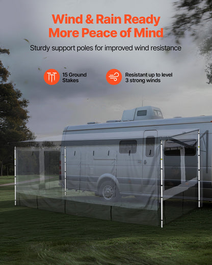 VEVOR RV Awning Sun Shade Room - Compatible with 18 -19 ft Awnings, RV Awning Sun Shading Room with Door & Ventilated Mesh Windows, Sunproof & Windproof Three-Sided Enclosure Tent for RV Camping - FCZYXWSMBWWCJKA2R001V0 - view 7