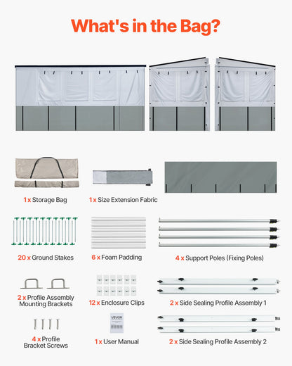 VEVOR RV Awning Sun Shade Room - Compatible with 18 -19 ft Awnings, RV Awning Sun Shading Room with Door & Ventilated Mesh Windows, Sunproof & Windproof Three-Sided Enclosure Tent for RV Camping - FCZYXWSMBWWCJKA2R001V0 - view 10