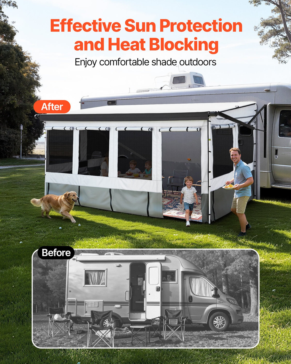 VEVOR RV Awning Sun Shade Room - Compatible with 16 -17 ft Awnings, RV Awning Sun Shading Room with Door & Ventilated Mesh Windows, Sunproof & Windproof Three-Sided Enclosure Tent for RV Camping - FCZYXWSMBWWCTUI9L001V0 - view 3