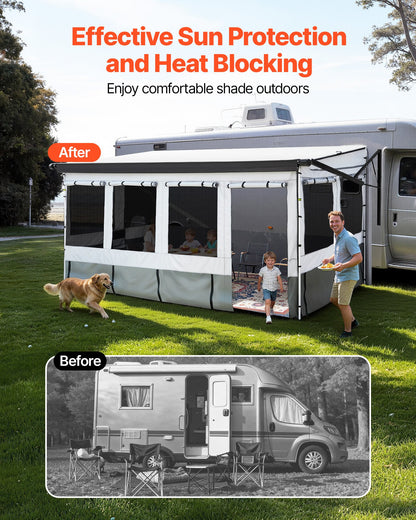VEVOR RV Awning Sun Shade Room - Compatible with 16 -17 ft Awnings, RV Awning Sun Shading Room with Door & Ventilated Mesh Windows, Sunproof & Windproof Three-Sided Enclosure Tent for RV Camping - FCZYXWSMBWWCTUI9L001V0 - view 3
