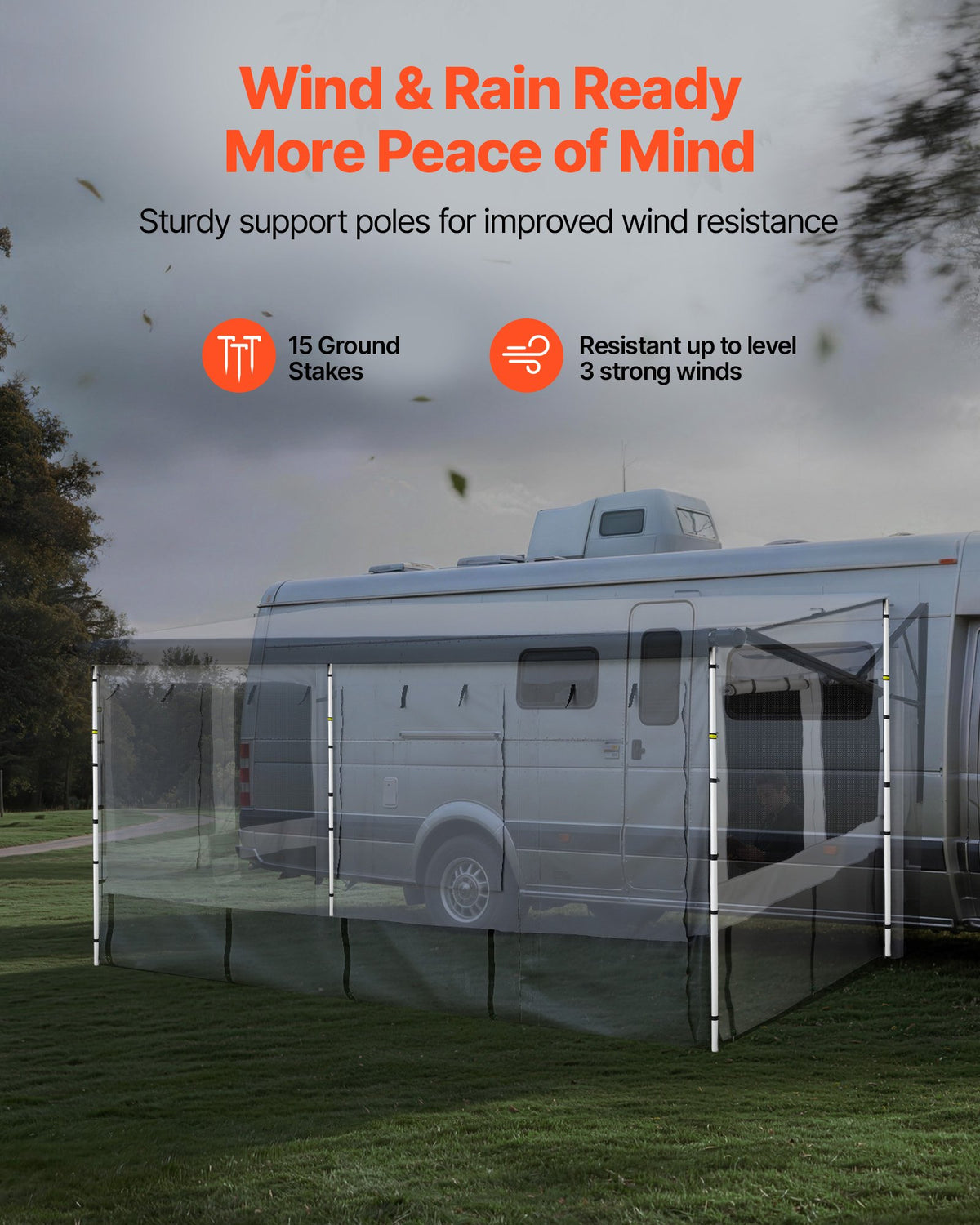 VEVOR RV Awning Sun Shade Room - Compatible with 16 -17 ft Awnings, RV Awning Sun Shading Room with Door & Ventilated Mesh Windows, Sunproof & Windproof Three-Sided Enclosure Tent for RV Camping - FCZYXWSMBWWCTUI9L001V0 - view 7