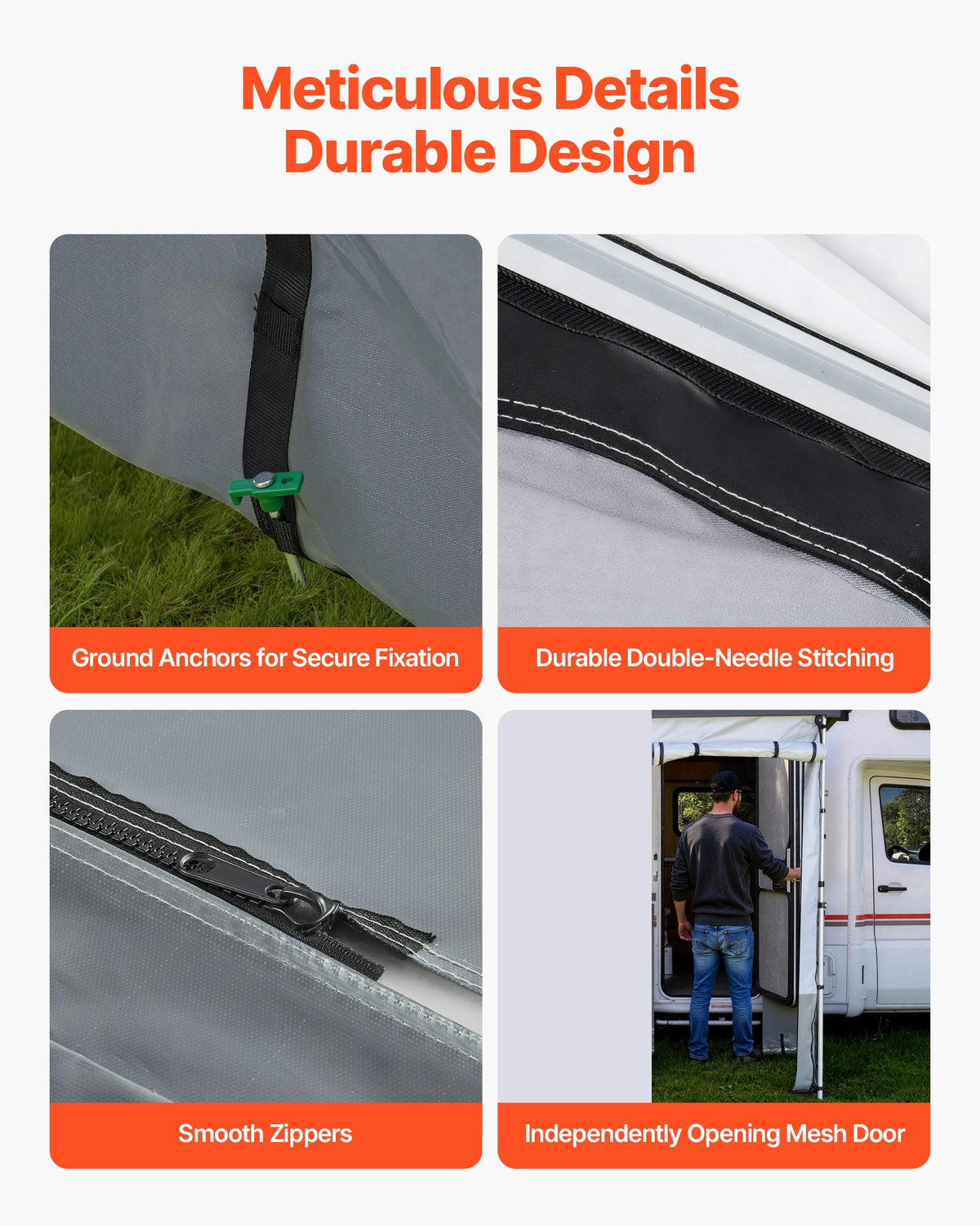 VEVOR RV Awning Sun Shade Room - Compatible with 16 -17 ft Awnings, RV Awning Sun Shading Room with Door & Ventilated Mesh Windows, Sunproof & Windproof Three-Sided Enclosure Tent for RV Camping - FCZYXWSMBWWCTUI9L001V0 - view 8