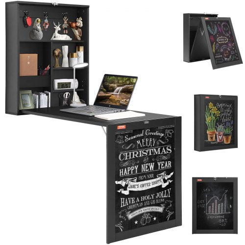 VEVOR Wall Mounted Desk, Fold out Convertible Desk, Multi-Function Folding Wall Table with Chalkboard for Home Office, Space Saving Computer Desk with Storage Area - FDBGZBHBZXK0THXAQV0 - view 1