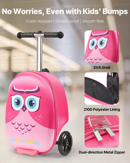 VEVOR Ride-on Luggage, 20 L Capacity, 20 Inches Kids Scooter Suitcase with Flash PU Wheels, Adjustable Handle & TPR Non-Slip Grip, Foldable & Lightweight Scooter Luggage for Kids Aged 5+, Pink - FDDQXXLX20INHPZ8K001V0 - view 3